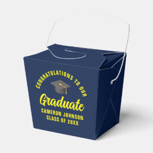 Navy Blue Yellow Custom Graduation Party Fortune Favour Box