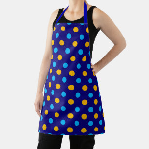 Navy Blue Yellow Cyan Polka Dots Design  Apron