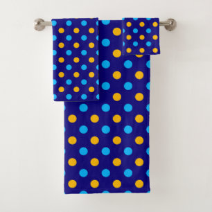 Navy Blue Yellow Cyan Polka Dots Design  Bath Towel Set