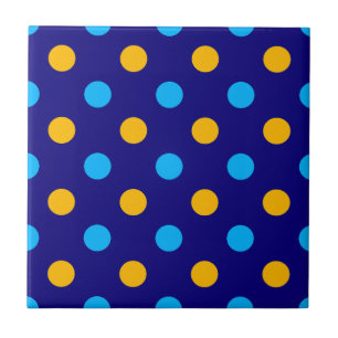 Navy Blue Yellow Cyan Polka Dots Design  Ceramic Tile