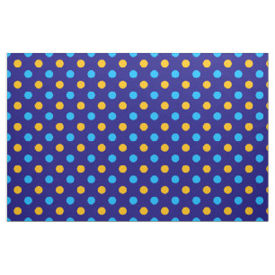 Navy Blue Yellow Cyan Polka Dots Design Fabric
