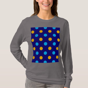 Navy Blue Yellow Cyan Polka Dots Design T-Shirt