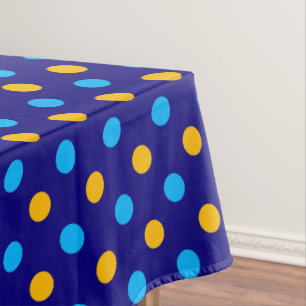 Navy Blue Yellow Cyan Polka Dots Design Tablecloth