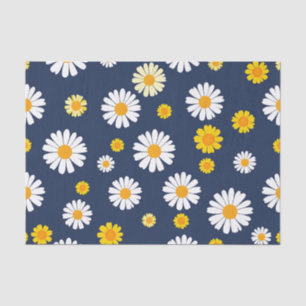 Navy Blue Yellow Daisy Floral Simple Retro Pattern Tissue Paper