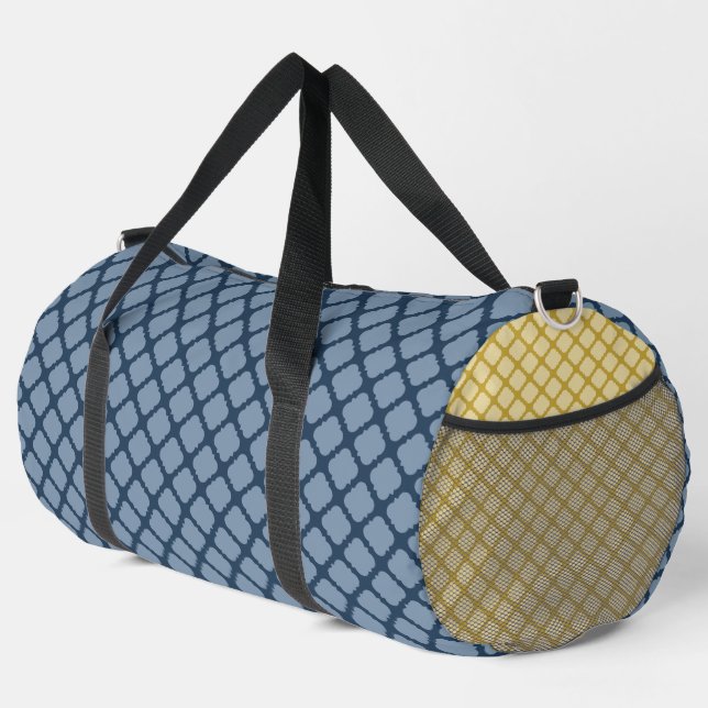 NAVY BLUE & YELLOW DIAMOND PATTERNS DUFFLE BAG (Right Corner)