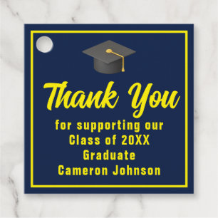 Navy Blue Yellow Graduate Custom Graduation Party Favour Tags