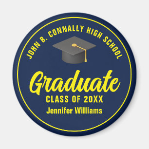 Navy Blue Yellow Graduate Custom Graduation Party Magnet