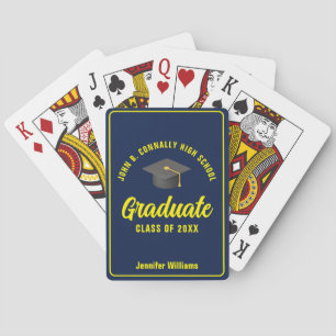 Navy Blue Yellow Graduate Custom Graduation Party Playing Cards