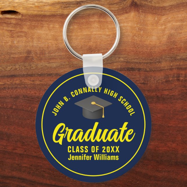 Navy Blue Yellow Graduation Custom 2025 Graduate Key Ring (Front)
