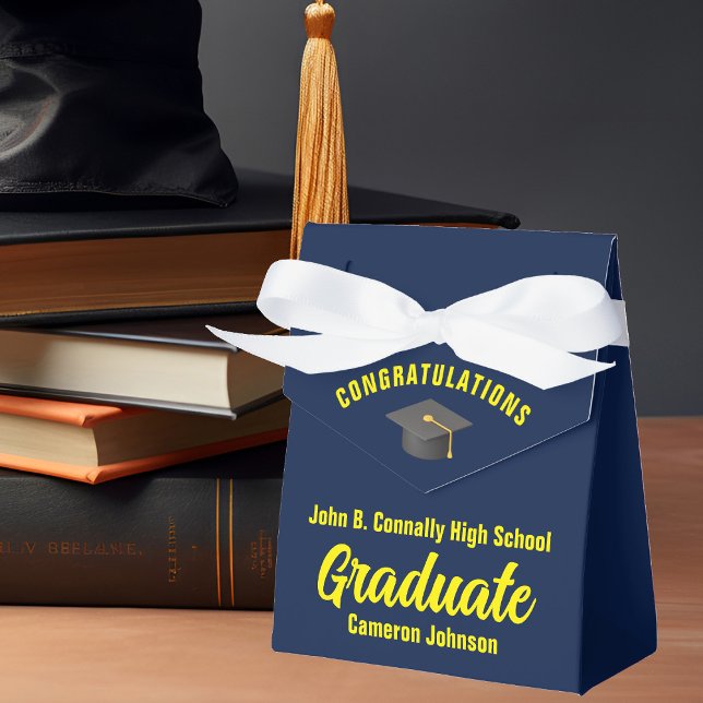 Navy Blue Yellow Graduation Party Custom Favour Box (Creator Uploaded)