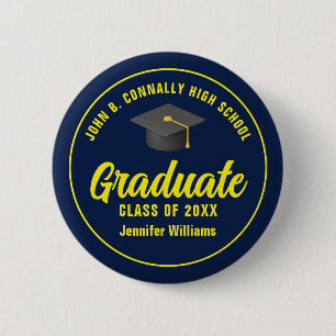Navy Blue Yellow Graduation Party Personalized 6 Cm Round Badge