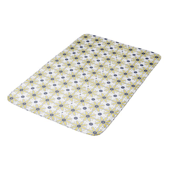 Navy Blue & Yellow Mediterranean Daisy  Bath Mat (Angled)