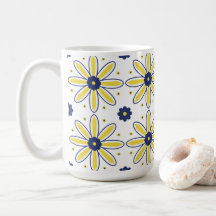 Navy Blue & Yellow Mediterranean Daisy Tile
