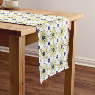 Navy Blue & Yellow Mediterranean Daisy Tile Short Table Runner