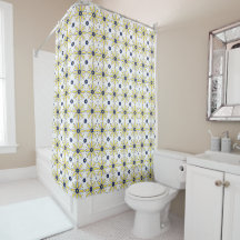 Navy Blue & Yellow Mediterranean Daisy Tile