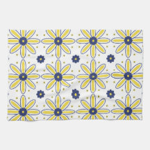 Navy Blue & Yellow Mediterranean Daisy Tile