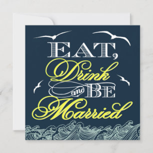 Navy Blue & Yellow Nautical Wedding Invitations