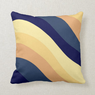 Navy Blue Yellow Orange Retro Summer Wave #1 Cushion