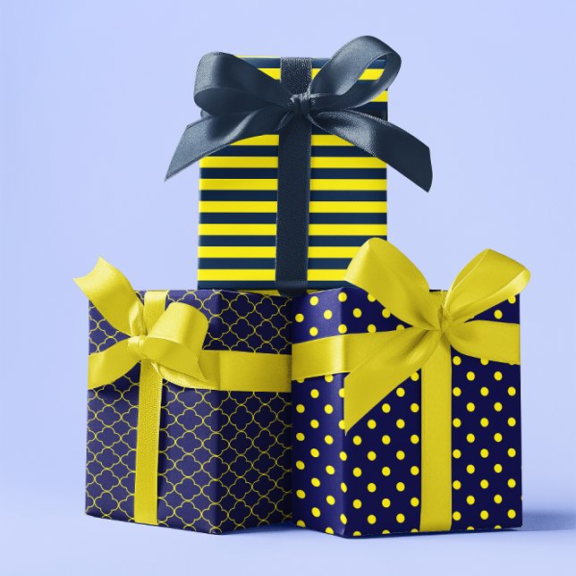 Navy Blue Yellow Patterned Wrapping Paper Sheet (Creator Uploaded)