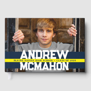 Navy Blue & Yellow Photo Graduation Personalised Guest Book