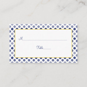 Navy Blue Yellow Polka Dot Wedding Place Cards