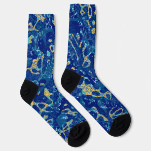 Navy Blue & Yellow Spotted Graphic Abstraction Socks