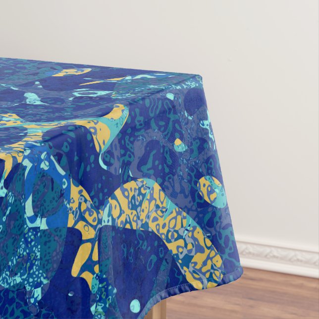 Navy Blue & Yellow Spotted Graphic Abstraction Tablecloth (In Situ)