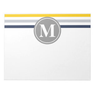 Navy Blue Yellow Striped Pattern Monogram Notepad