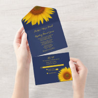 Navy Blue Yellow Sunflower Wedding RSVP