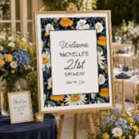 Navy Blue Yellow White Daises Birthday Welcome