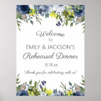 Navy Blue Yellow White Floral Rehearsal Welcome