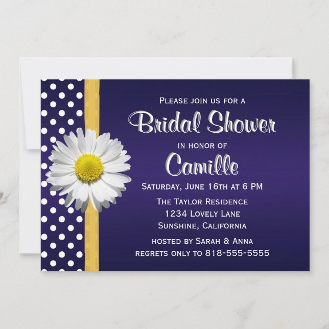 Navy Blue YellowDaisy Bridal Shower Invitation (Front)