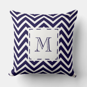 Navy blue Zigzag graphic chevron monogram Cushion