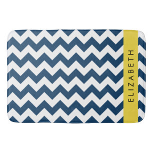 Navy Blue Zigzag, Navy Blue Chevron, Your Name Bath Mat