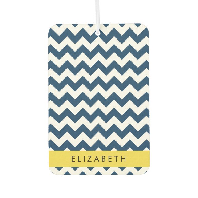 Navy Blue Zigzag, Navy Blue Chevron, Your Name Car Air Freshener (Front)