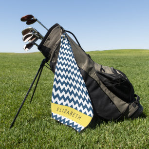 Navy Blue Zigzag, Navy Blue Chevron, Your Name Golf Towel
