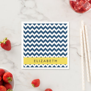 Navy Blue Zigzag, Navy Blue Chevron, Your Name Napkin