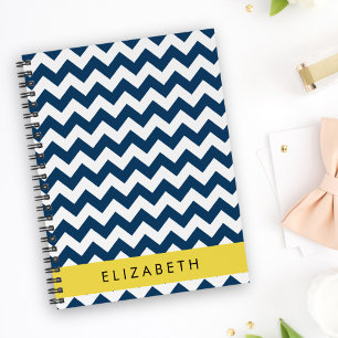 Navy Blue Zigzag, Navy Blue Chevron, Your Name Notebook