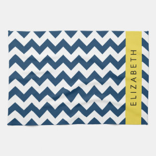 Navy Blue Zigzag, Navy Blue Chevron, Your Name Tea Towel