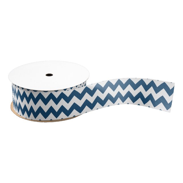 Navy Blue Zigzag Stripes Chevron Pattern Grosgrain Ribbon (Spool)