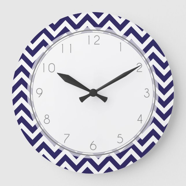 Navy Blue Zigzag Stripes Pattern Large Clock (Front)