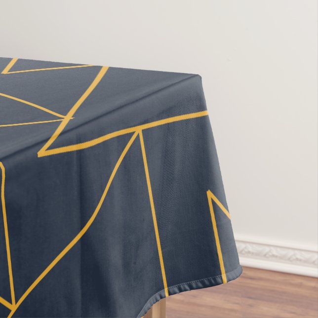 Navy blueand gold geometric tablecloth (In Situ)