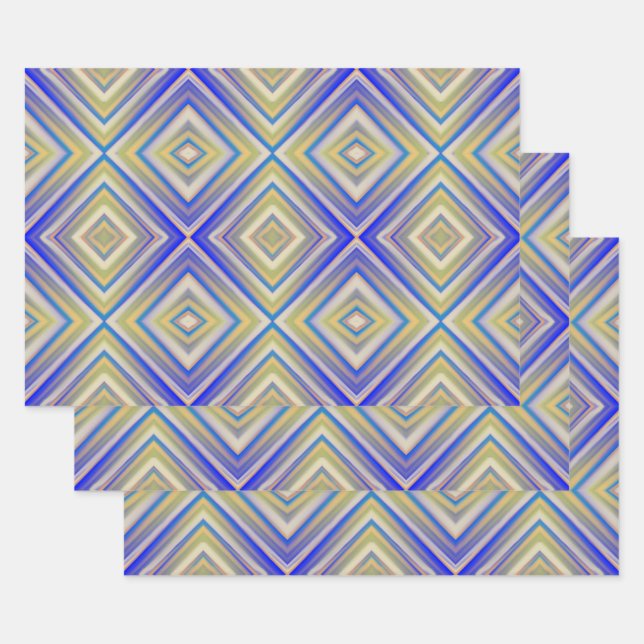 Navy Blues Alternative Diamond Pattern Wrapping Paper Sheet (Set)