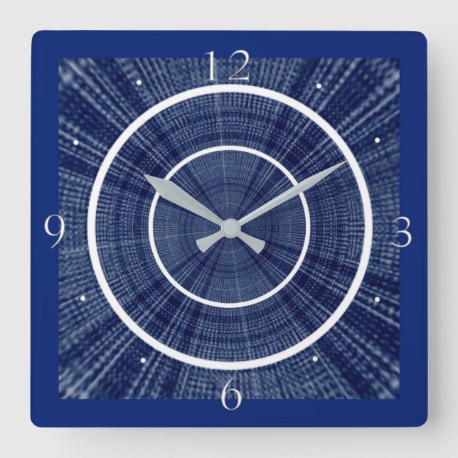 Navy Blues and White Abstract Design Square Wall Clock (Front)