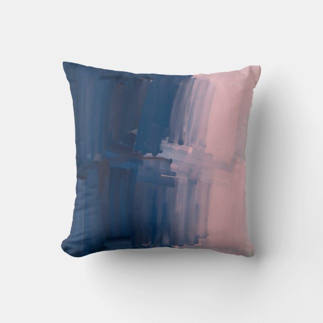 Navy Blush Abstract Brushstrokes Cushion (Front)
