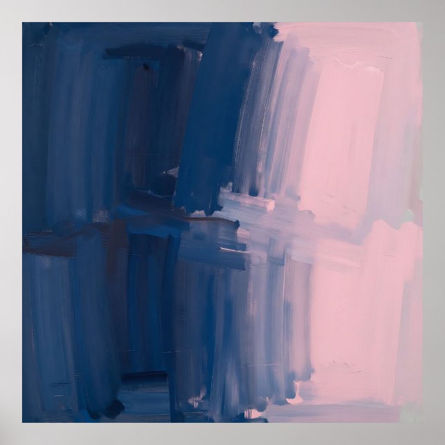 Navy Blush Abstract Brushstrokes Poster (Front)