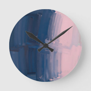 Navy Blush Abstract Brushstrokes Round Clock