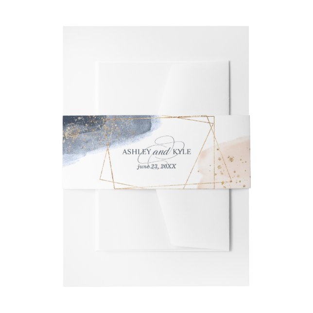 Navy, Blush and Gold Geometric Watercolor Invitation Belly Band (Front Example)
