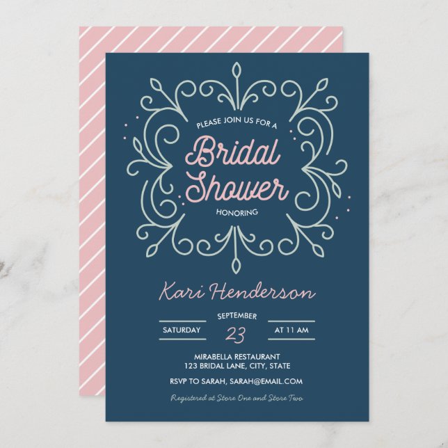 Navy Blush and Mint Bridal Shower Invitation (Front/Back)
