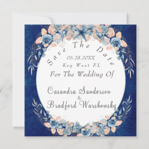 Navy Blush Beach Watercolor Shell Flower Wedding Save The Date